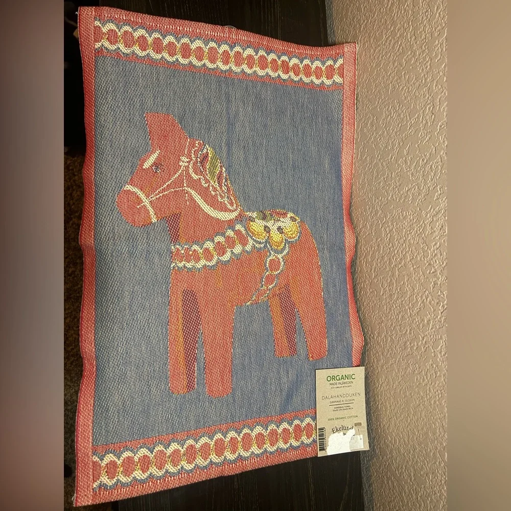 100% Cotton Dalahandduken Towel 14 x 20 by Ekelund Red Horse